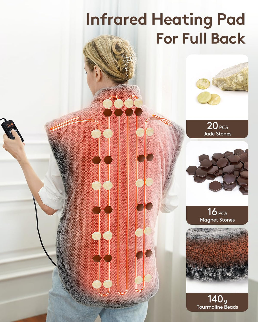 UTK heating pad across the back providing broad warmth and comfort.