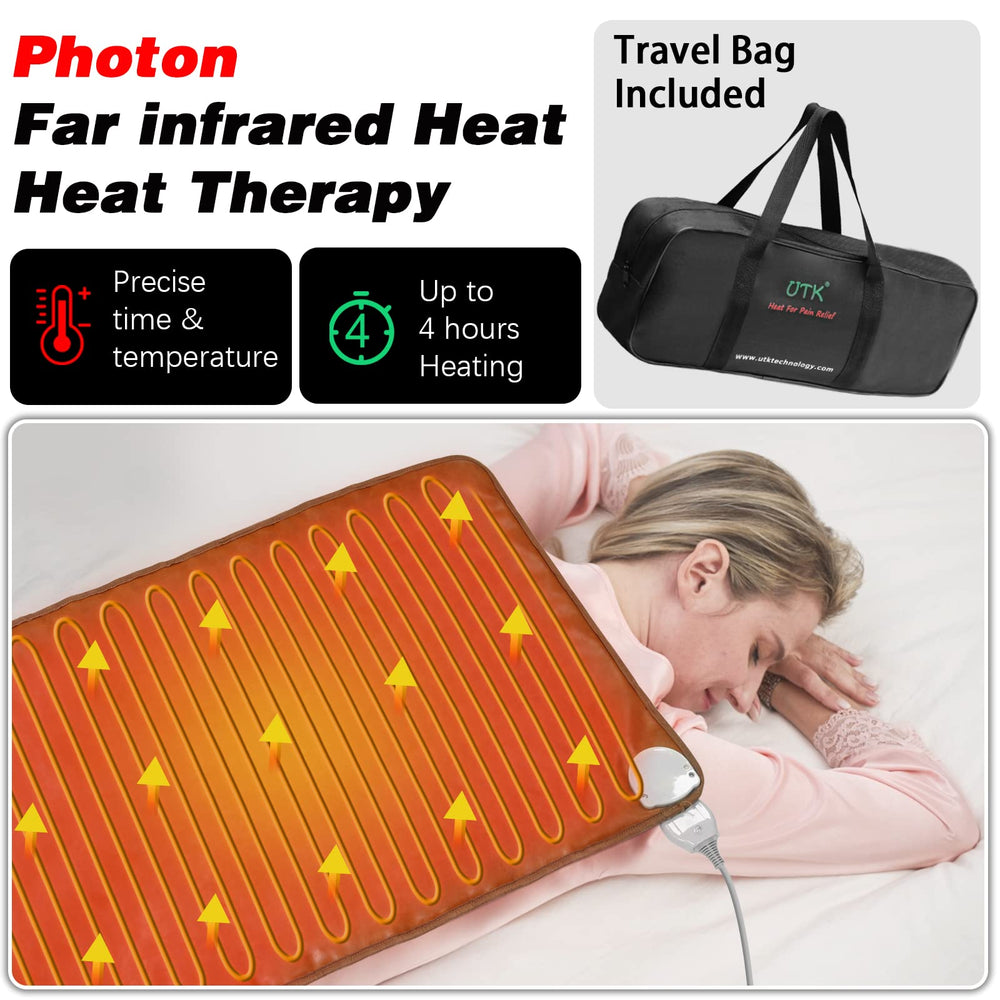 UTK heating pad with long 9.8 ft cord for flexible placement at home.