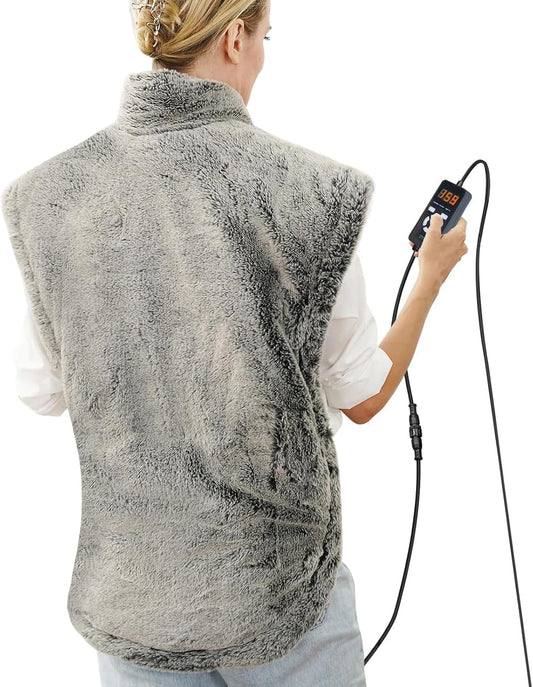 UTK far infrared heating pad on neck and shoulders delivering soothing warmth.