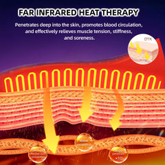 UTK heating pad on the thigh delivering wide warmth for muscle comfort.