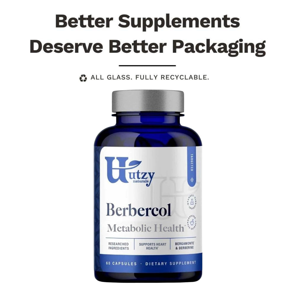 Utzy Naturals Berbercol with water; easy swallow and on-the-go.