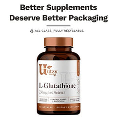 Utzy Naturals Setria label highlighting high-purity glutathione source for wellness.