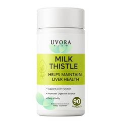 Uvora Milk Thistle Detox bottle on counter for daily wellness