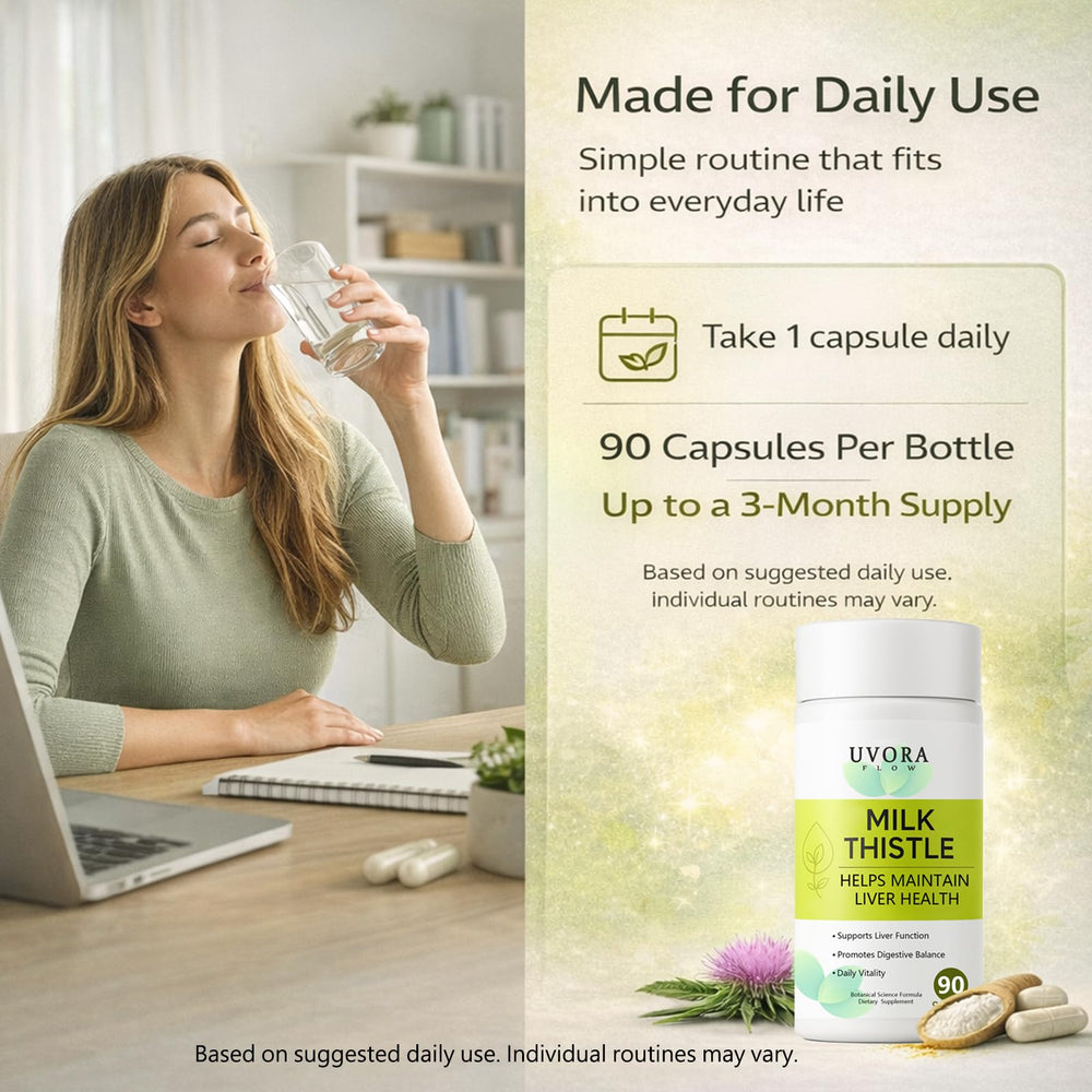 uvora Milk Thistle Detox gluten-free note, vegetarian-friendly supplement option.