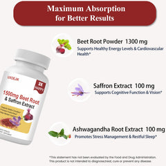 UXOEJIK saffron supplements beetroot powder visual highlights natural energy support.