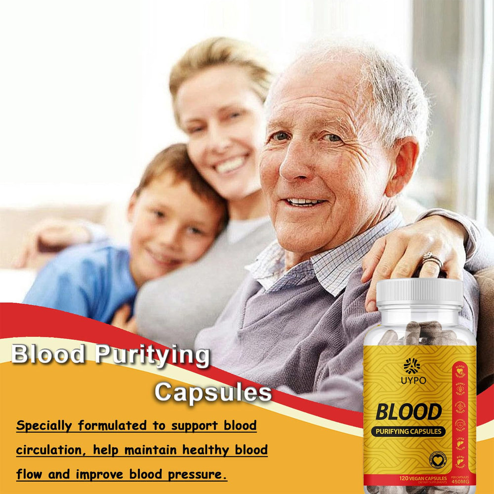 UYPO Blood Purifying Capsules capsules close-up, vegan 450 mg dose for daily wellness.
