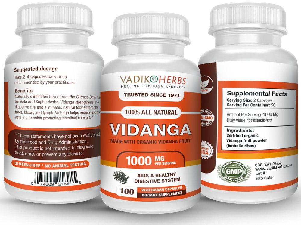 Close-up of Vidanga capsules showing clean, pure ingredients for daily wellness