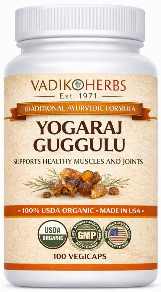 Vadik Herbs Yogaraj Guggulu bottle front showing traditional joint support formula