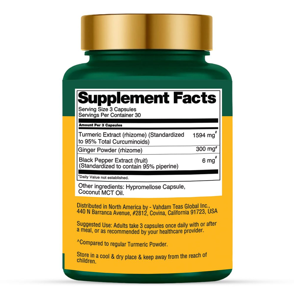 VAHDAM 1500mg curcuminoids capsules support comfortable movement.