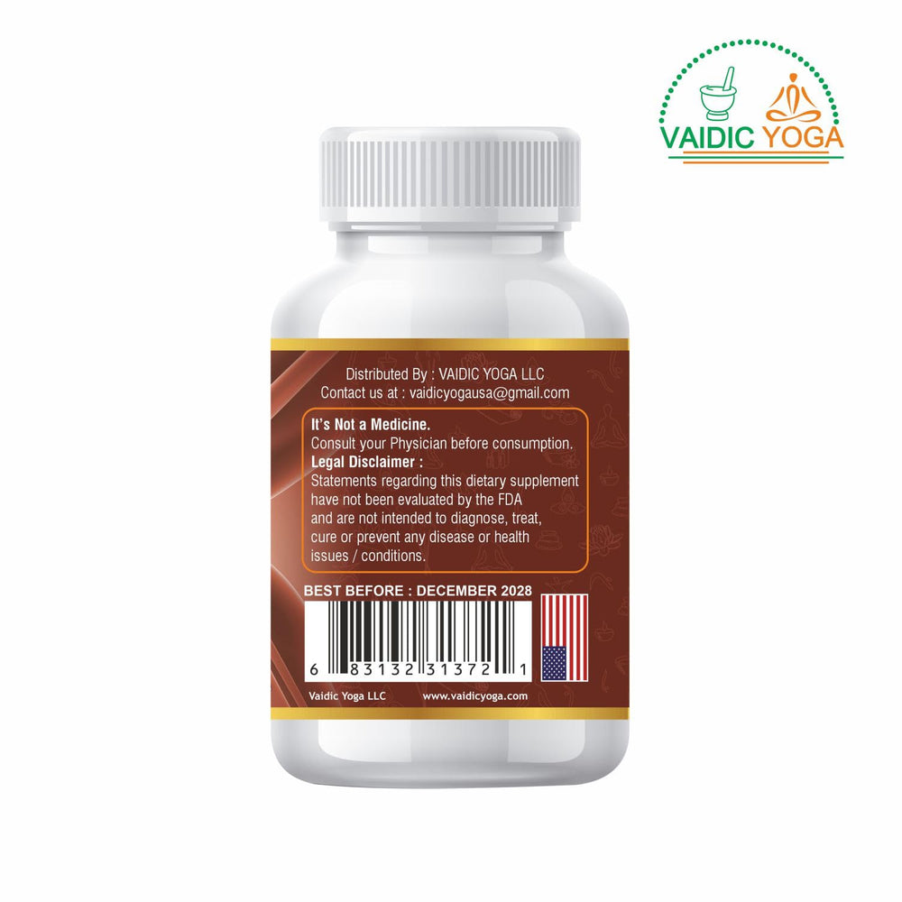Vaidic Yoga Painamrit ingredients display featuring dried herbs.