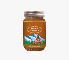 Vaidic Yoga Sugar Nashak powder bottle with label, emphasizing vegan wellness support.