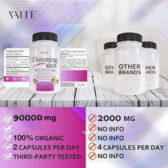 VAITE Glutathione capsules in a glass jar for daily skin care.