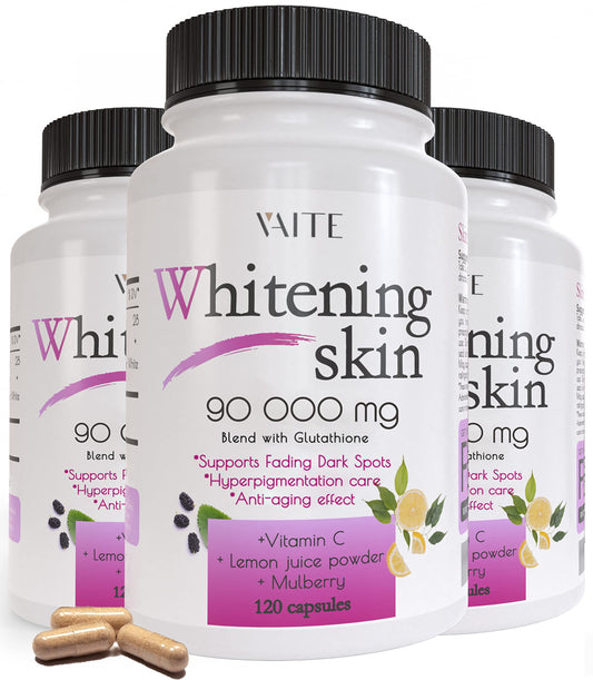 VAITE Glutathione pills bottle close-up showing high-dose liposomal formula for skin support