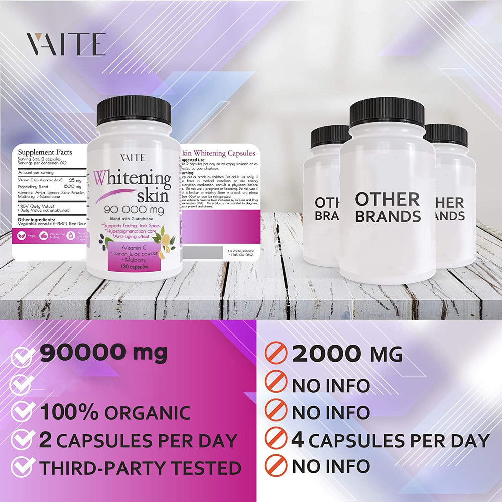 VAITE Glutathione pills vegan capsules with clean formula emphasize vegan skincare
