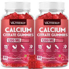 VAJYKEWJY calcium citrate gummies bottle with raspberry flavor for daily bone and teeth support