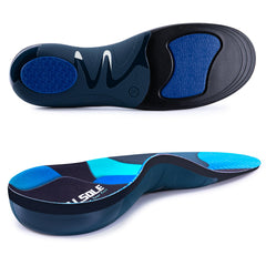 VALSOLE blue insoles packaging highlighting 220+ lbs support for daily comfort.
