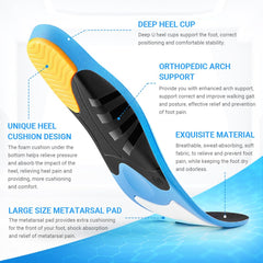 VALSOLE heavy-duty arch support insoles with deep heel cup for stability