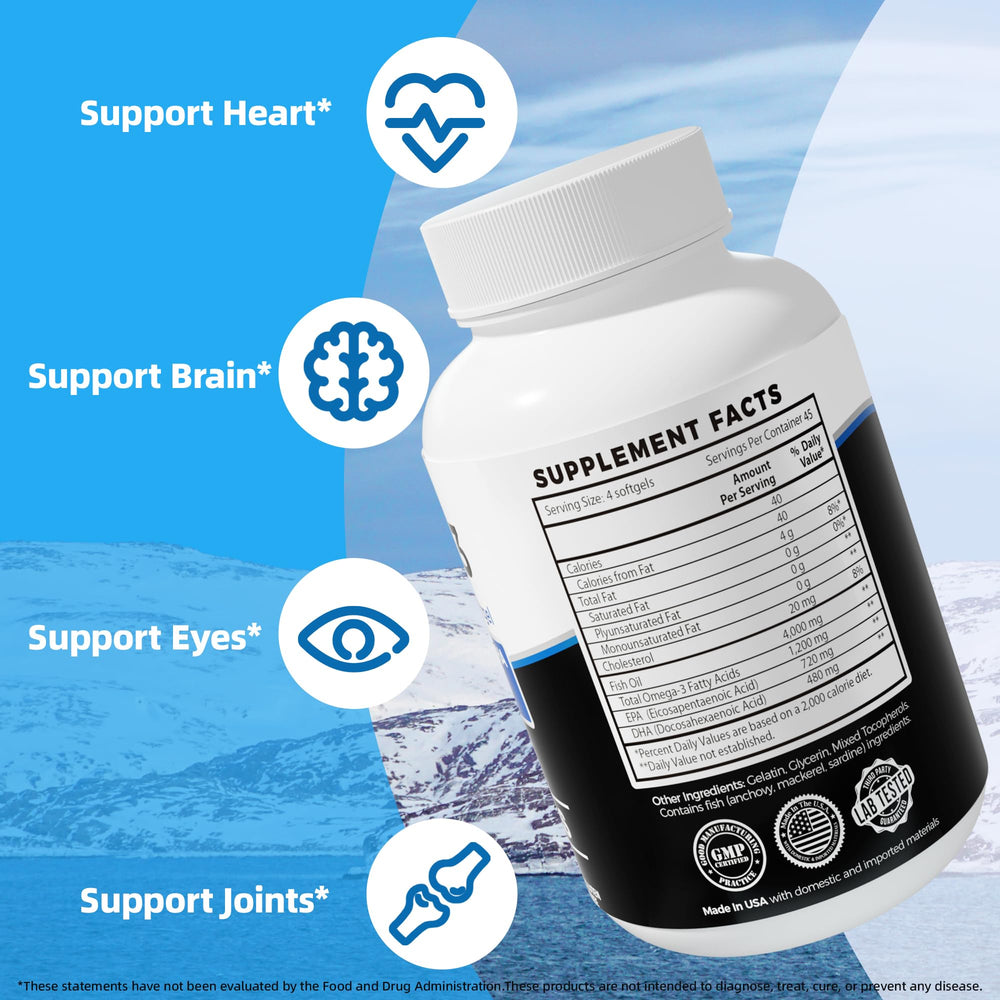 VANI Fish Oil Omega-3 softgels being poured for easy daily intake.
