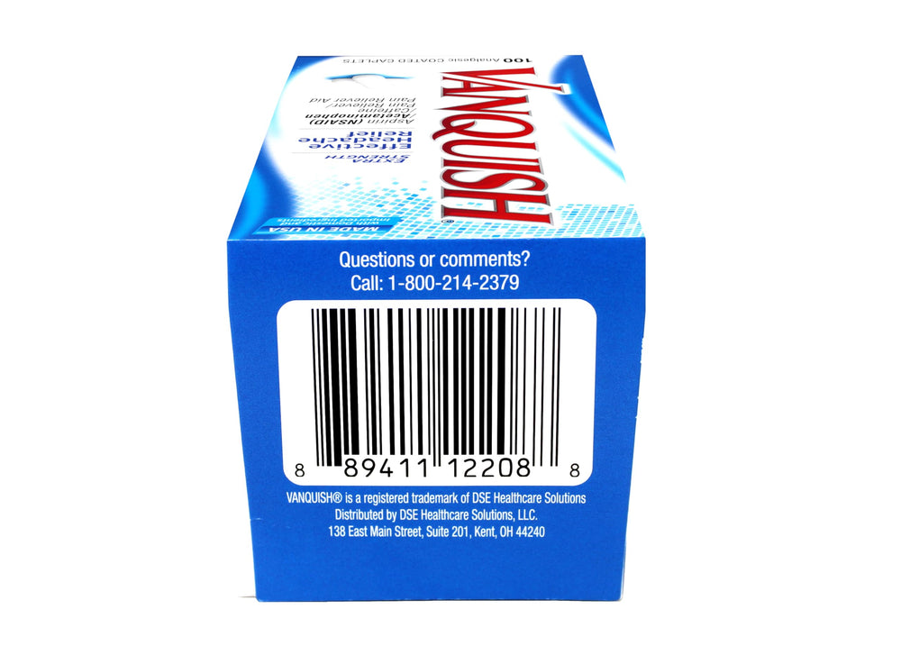 Vanquish caplets pour into hand shows convenient dosing