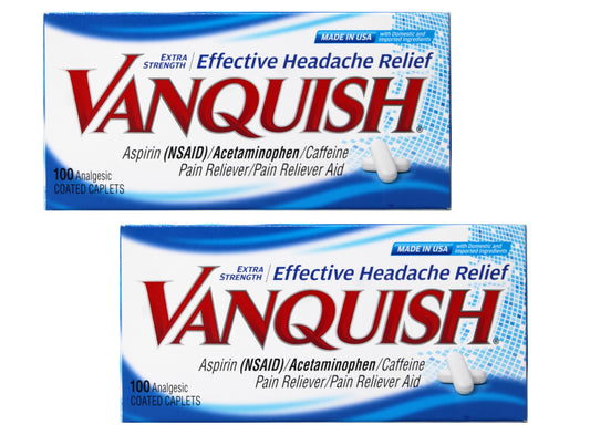Vanquish Pain Reliever bottle front view for home pain relief.