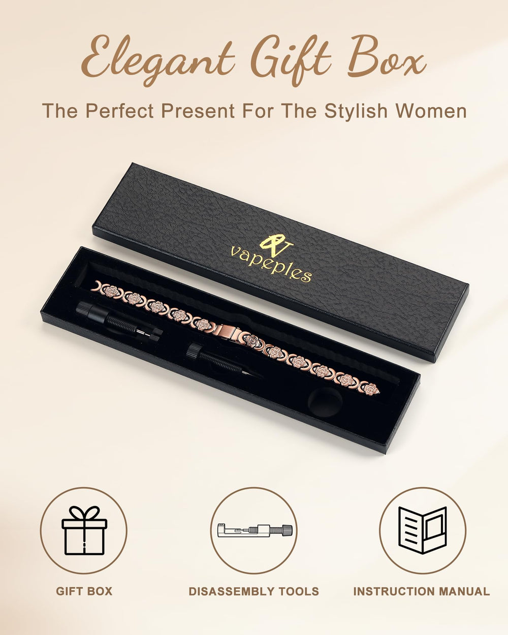Vapeples copper bracelet pairs with outfits, adding a stylish touch to any look.