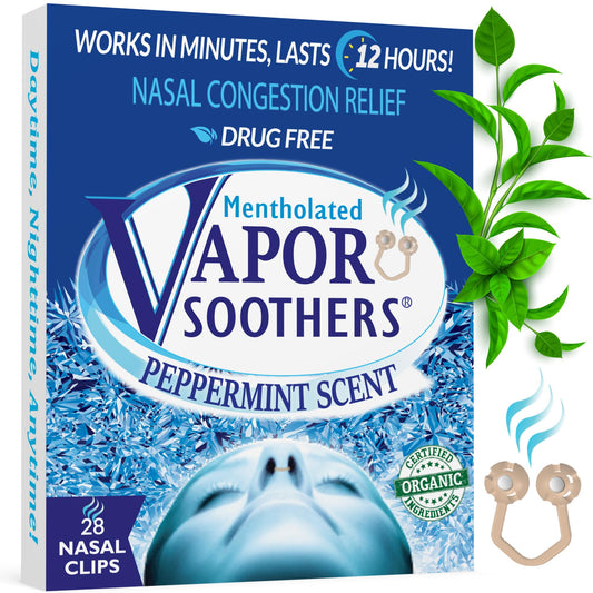 Vapor Soothers menthol nasal dilators packshot showing discreet, dual-action relief.