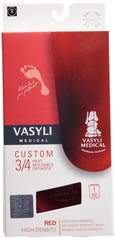 Vasyli Custom 3/4 Length Insoles red, inside shoe view for durable arch control