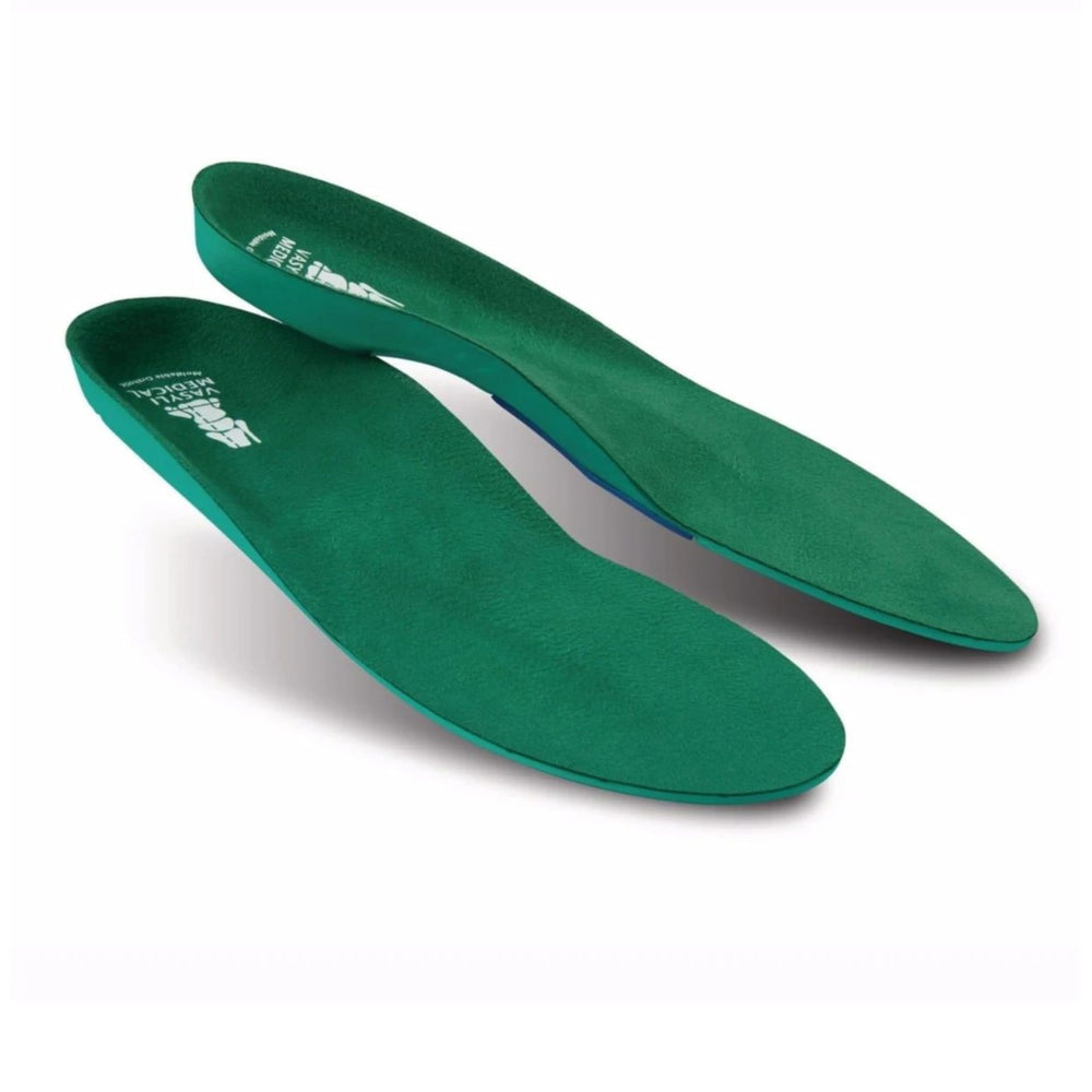 Vasyli Custom Full Length Insole with heel grid reduces slippage and supports pronation control.