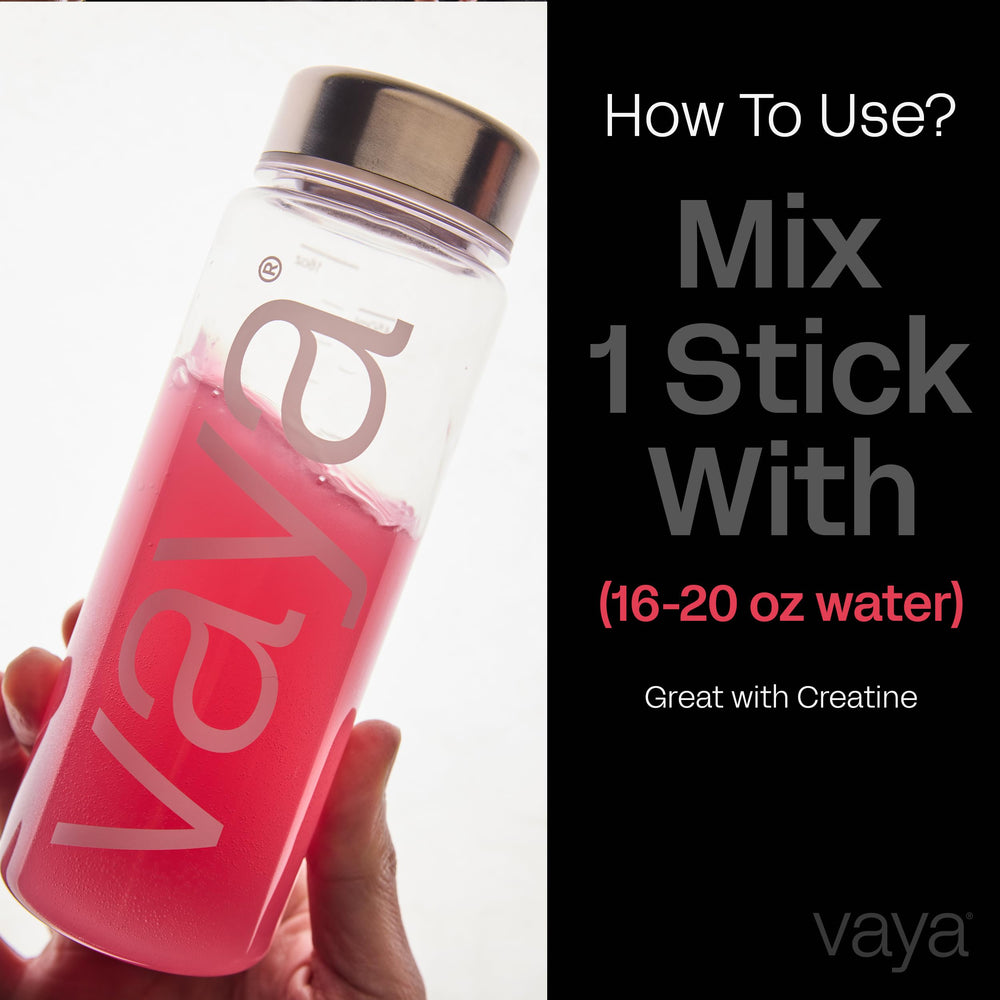Vaya sugar-free electrolyte packets Watermelon on a kitchen counter ready for daily hydration routine.