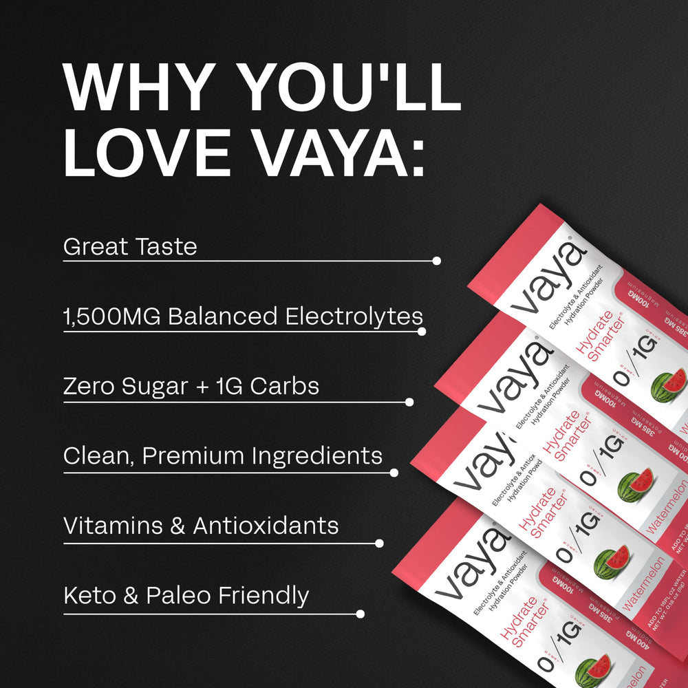Vaya sugar-free electrolyte packets Watermelon open package showing individual sachet for quick mix.