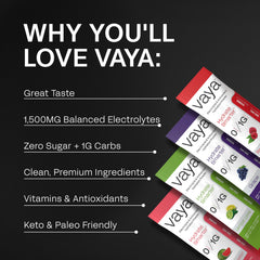 Vaya grape electrolyte packet boosts hydration without sugar for keto-friendly days.
