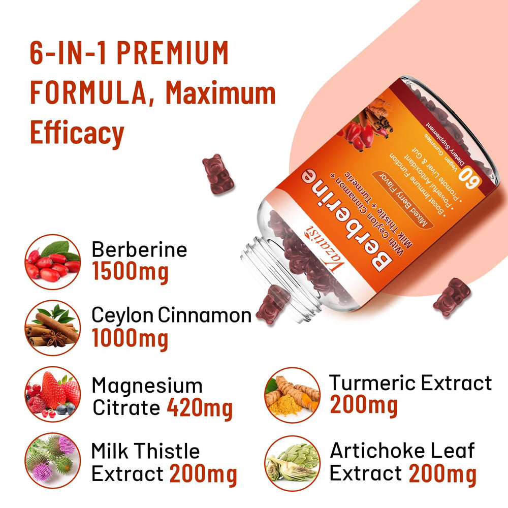 Vazatisi Berberine gummies mixed berry serving with tasty sugar-free flavor.