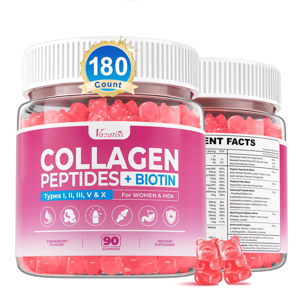 Vazatisi Collagen Gummies bottle close-up, showcasing convenient daily beauty support.