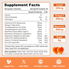 Close-up of Vazatisi CoQ10 Gummies showing peach chews for daily wellness.