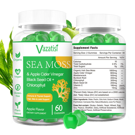 Vazatisi Irish Sea Moss Gummies bottle in a two-pack for daily wellness.