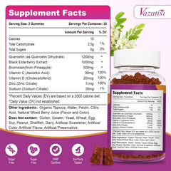 Vazatisi Quercetin Gummies bottle label highlighting the 7-in-1 formula.