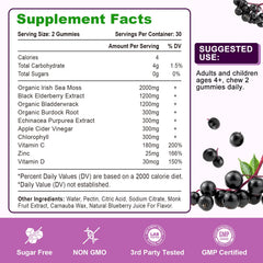 Vazatisi sea moss blend ingredients chart highlights natural nutrients