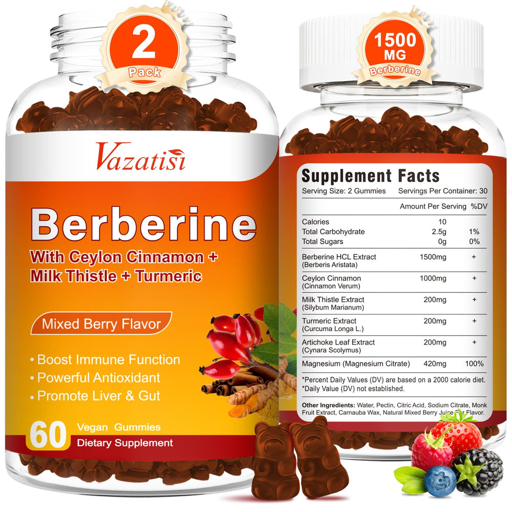 Vazatisi Berberine gummies front bottle for convenient daily supplement.