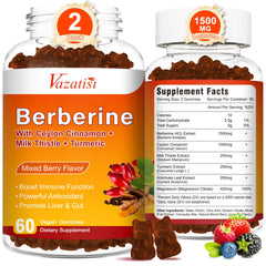Vazatisi Berberine gummies front bottle for convenient daily supplement.