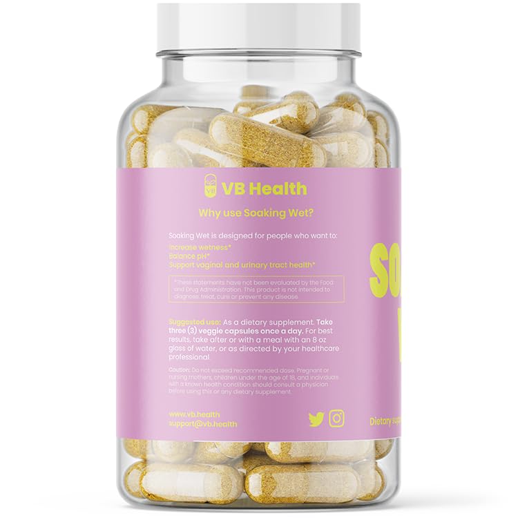 VB Health Soaking Wet daily-use bottle on sink with glass of water