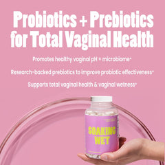 VB Health Soaking Wet probiotic capsules close-up with ingredient list visible