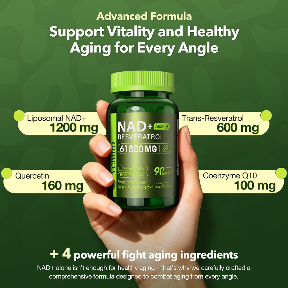 VCBIRD Nad Resveratrol capsules ready for easy daily intake.