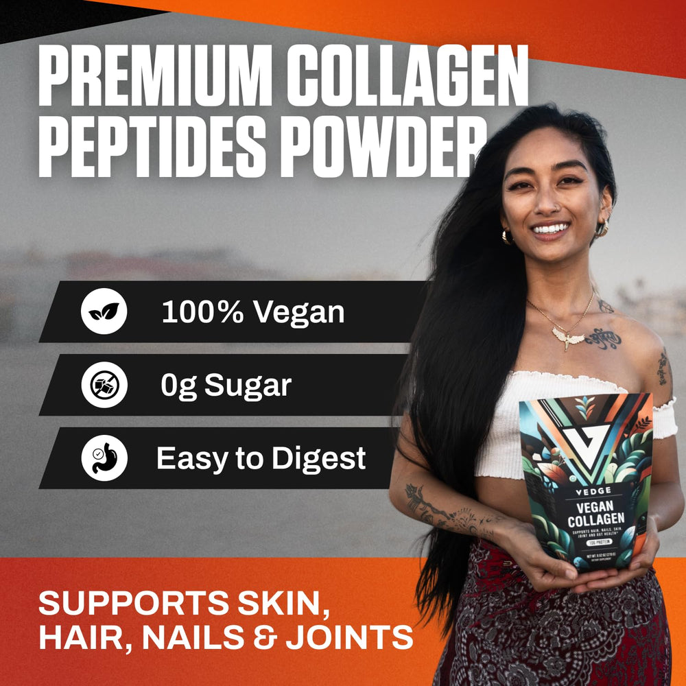VEDGE vegan collagen powder scoop ready to measure for smoothies.