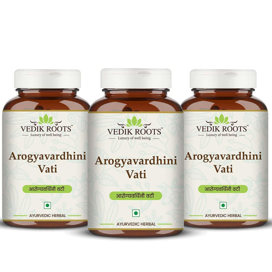VEDIKROOTS Arogyavardhini Vati pack of 3 bottles for easy daily routines.