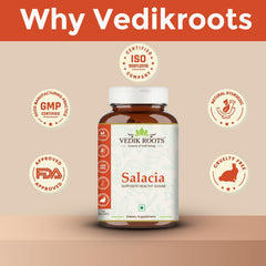 VEDIKROOTS Salacia capsules on shelf ready for routine wellness.
