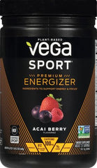 Vega Sport Pre-Workout Energizer strawberry lemonade bottle ready for workout.