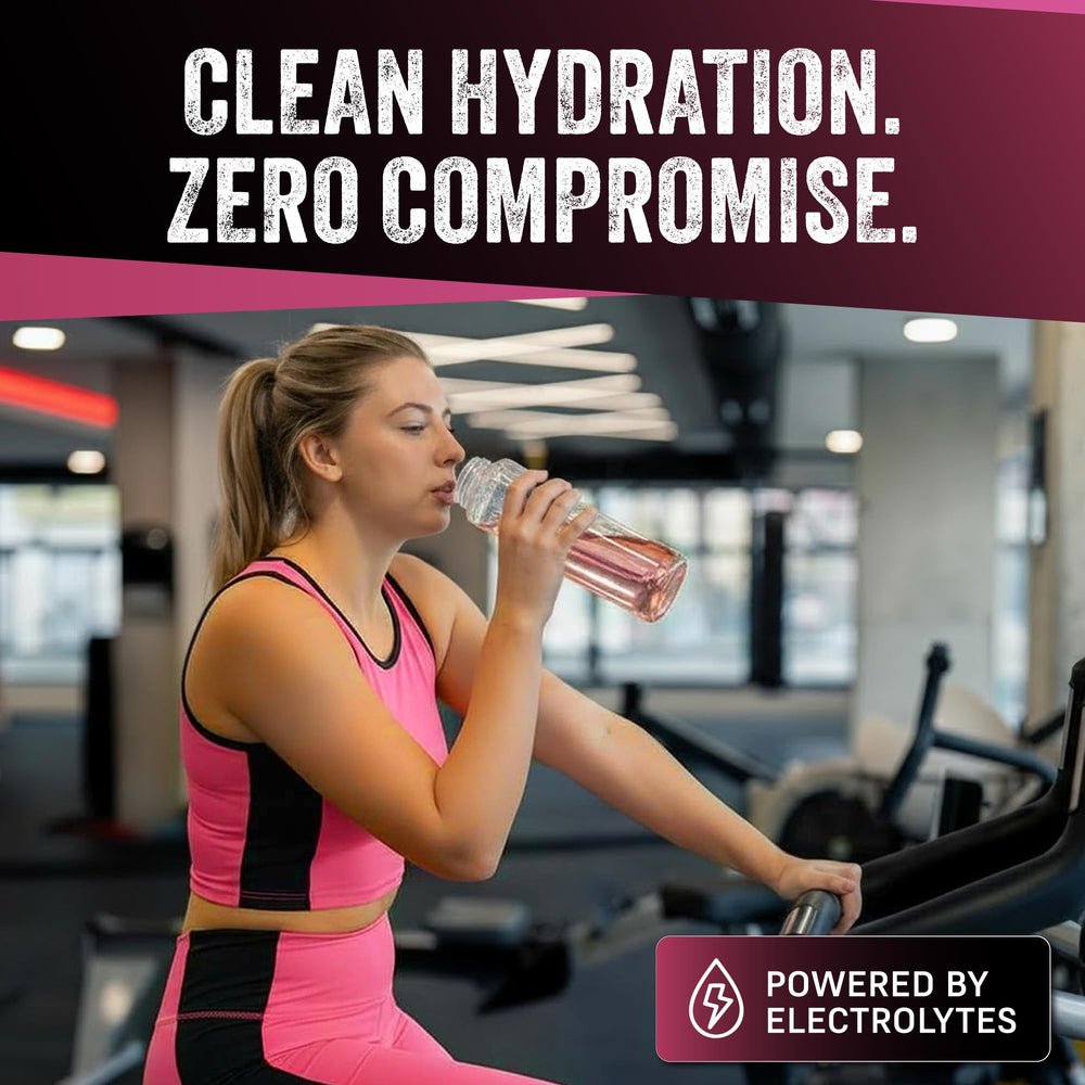 VEGAIN PRO-SURGE crystal-clear mix dissolves quickly in water for a light drink.