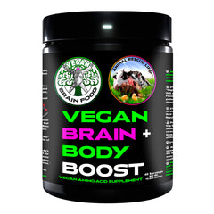 Vegan Brain Food bottle close-up showing convenient daily brain support