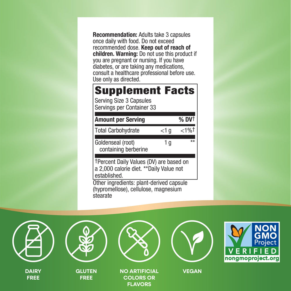 Vegan-certified label signals plant-based, cruelty-free formulation from Nature's Way.