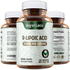 Vegan Labs R-Lipoic Acid 300MG capsules offer easy absorption and daily energy support.